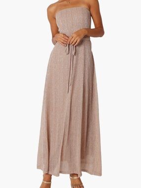 Strapless Metallic Maxi Dress in Blush